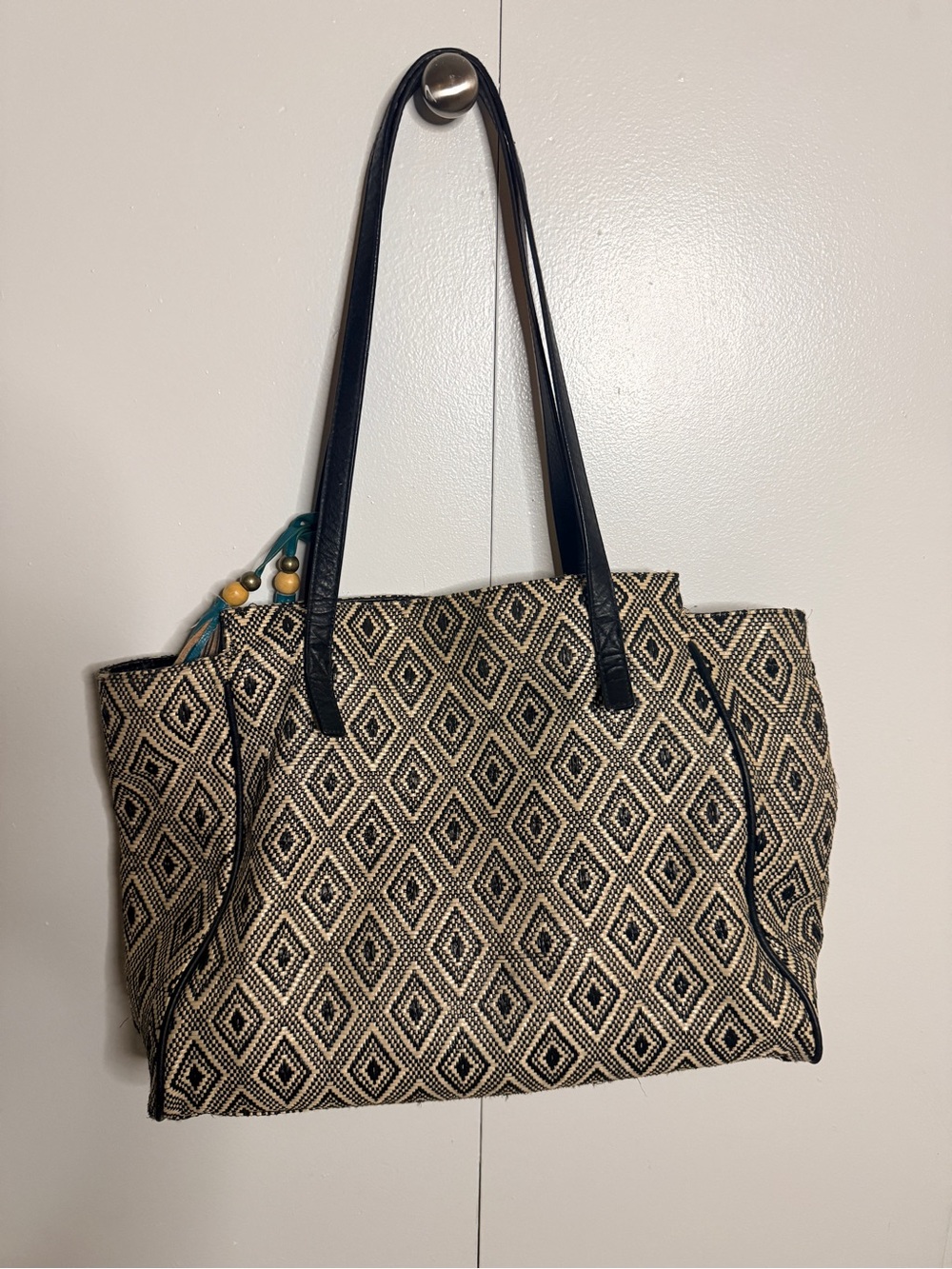 Roxy Woven Diamond Tote Bag with Tassel - Picture 8 of 8